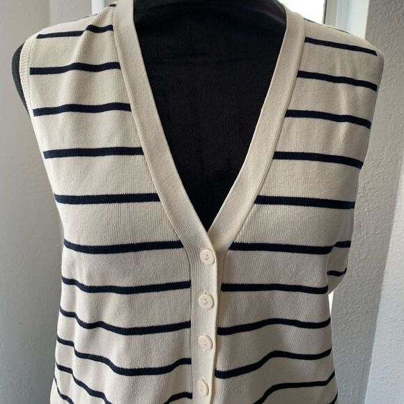Zara Striped Button Front Sweater Vest Size L Nautical Coastal Preppy Knit Top - Picture 2 of 12